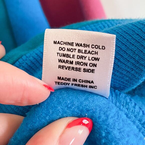 Teddy Fresh Love Color Block Pink Teal Blue Fleece Hoodie - Picture 8 of 8